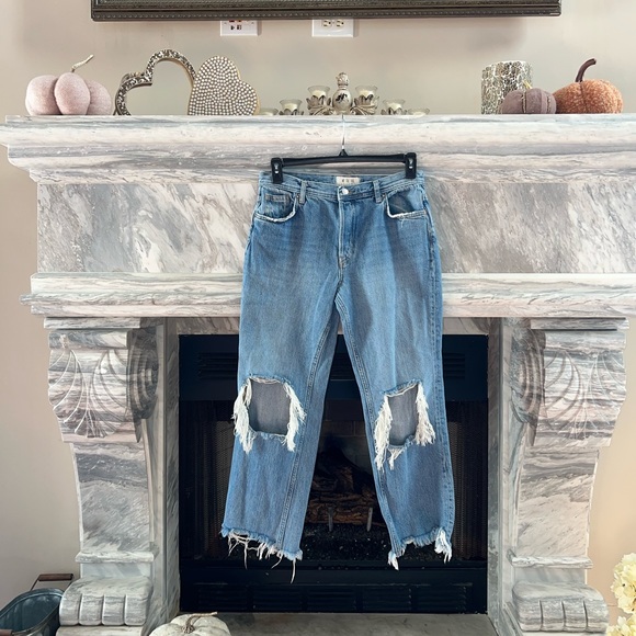 Free People We the Free Maggie Mid-Rise Straight-Leg Jeans Ripped Frayed 29 - Picture 12 of 14